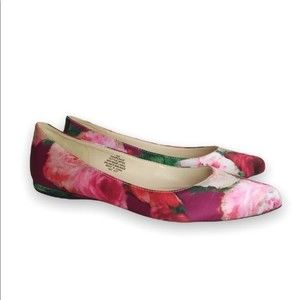 Nine West Womens Size 6 Red Pink Floral Flower Rose Pointed Ballet Flats Shoes